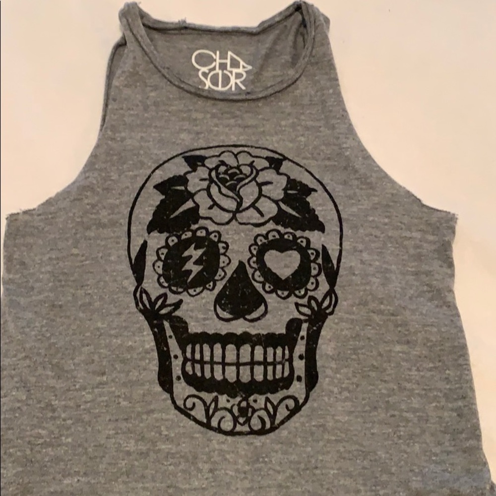Grey chaser skull racer back tank top